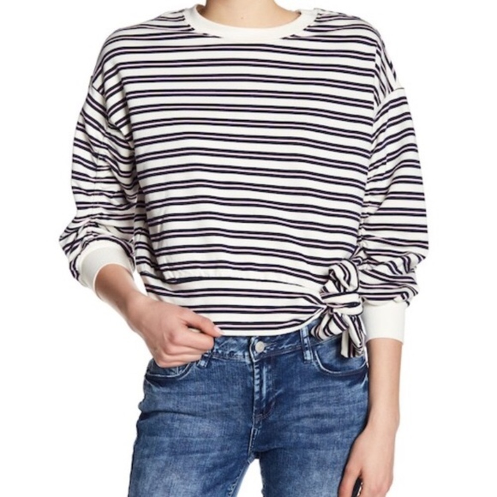 Kensie Jeans | Cropped Tie Hem Striped Sweatshirt
